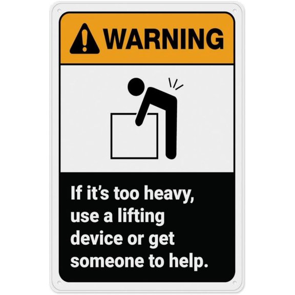 Warning Use Lifting Device Or Get Help Retro Vintage Sign 8"x12" - Wall Decor Plaque for Home Bar Pub Kitchen Restaurant, Lifting Safety Sign