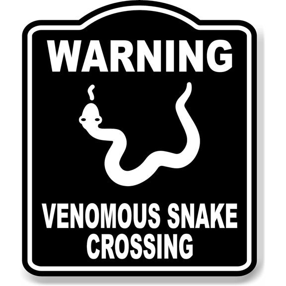Warning Venomous Snake Crossing Trail BLACK Aluminum Composite Sign, 8.5"x10"
