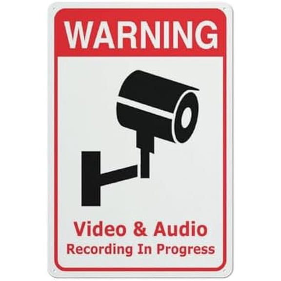 Warning Video & Audio Recording In Progress Sign For House 12" X 8" Yard Sign, Premium Aluminum, Sun-Proof, Rust-Free