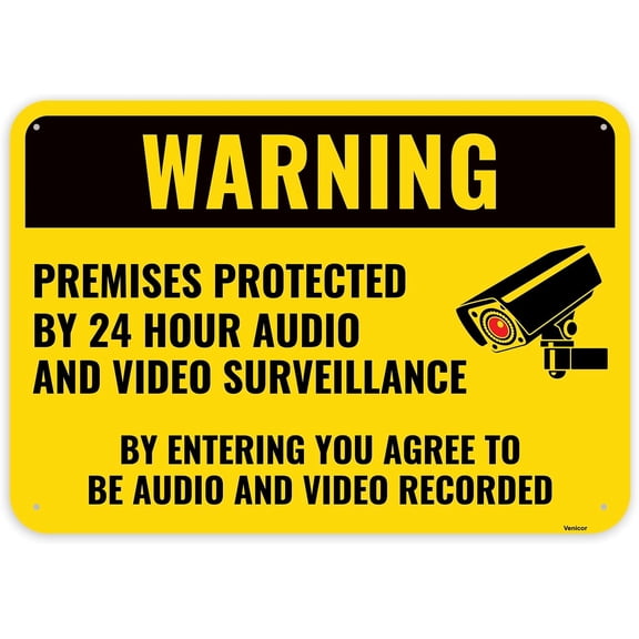 Warning Video and Audio Surveillance Recording Sign, 12 x 8 Inches - Aluminum - You are Being Recorded Camera In Use Monitoring Signs/Without a frame