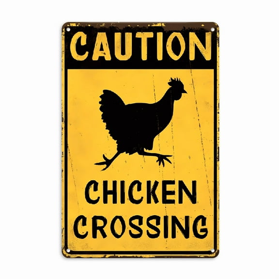 Warning Vintage Tin Sign Caution Chicken Crossing Funny Warning Tin Sign Funny Farmhouse Security Warning Sign Vintage Metal Wall Decor Novelty Farmhouse Chicken Coop Decor 8X12inch_00001_ Wall Deco