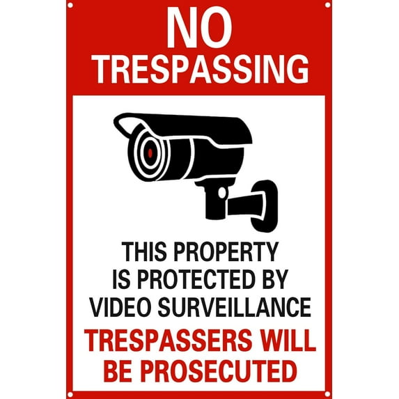 Warning Yard Signs 8 X 12 Inches 24 Hour Video Surveillance Private Property No Trespassing Sign for Yard UV Protected (A)