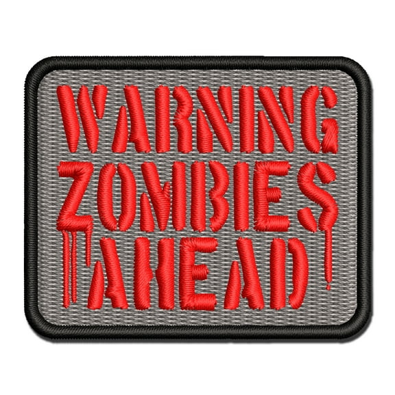 Warning Zombies Ahead Halloween Monster Applique Multi-Color Embroidered Iron-On Patch - 2.0 Inch Mini