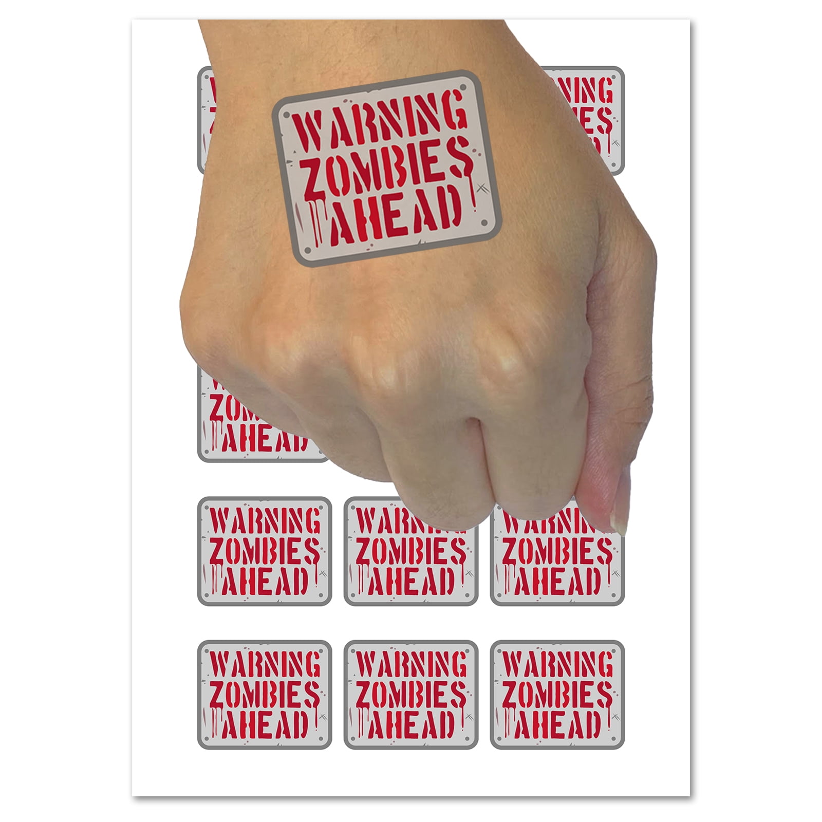Warning Zombies Ahead Halloween Monster Water Resistant Temporary
