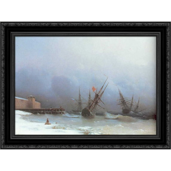 Warning of storm 24x20 Black Ornate Wood Framed Canvas Art by Aivazovsky, Ivan
