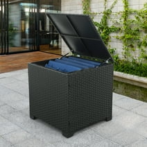 Waroom 100gal Outdoor Wicker Storage Deck Box, Waterproof Deck Bin with Lid(29x29x29inch), Black