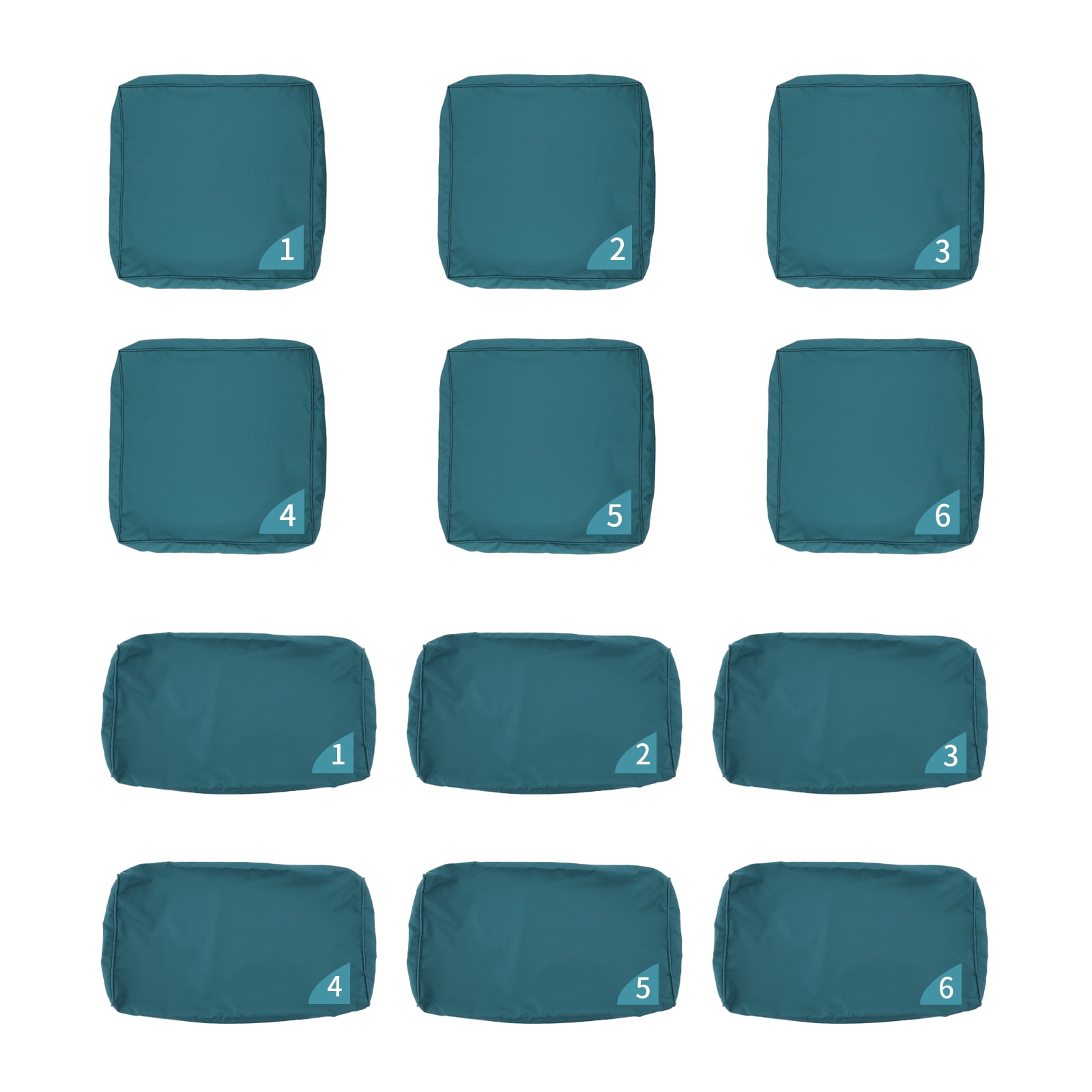 Waroom Outdoor Cushion Covers for Patio Furniture Sets, Water-Resistant Cushion Covers Replacement Set of 12pcs, Non-Slip, Peacock Blue