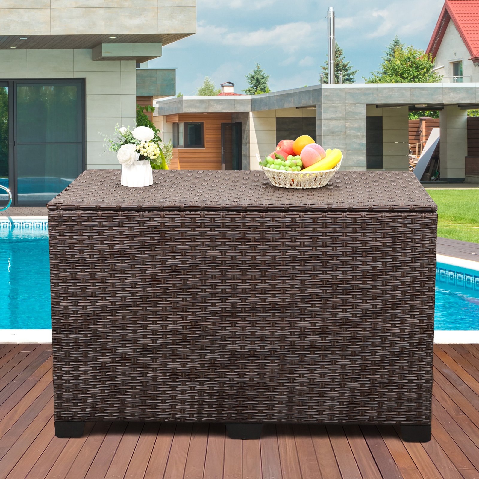 Keter Eastwood 150 Gallon Deck Box, Resin Wood Look Brown