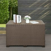 Waroom 140 Gallon Outdoor Wicker Storage Box, Water-Resistant Deck Bin for Garden Size 47x29x30inch, Brown
