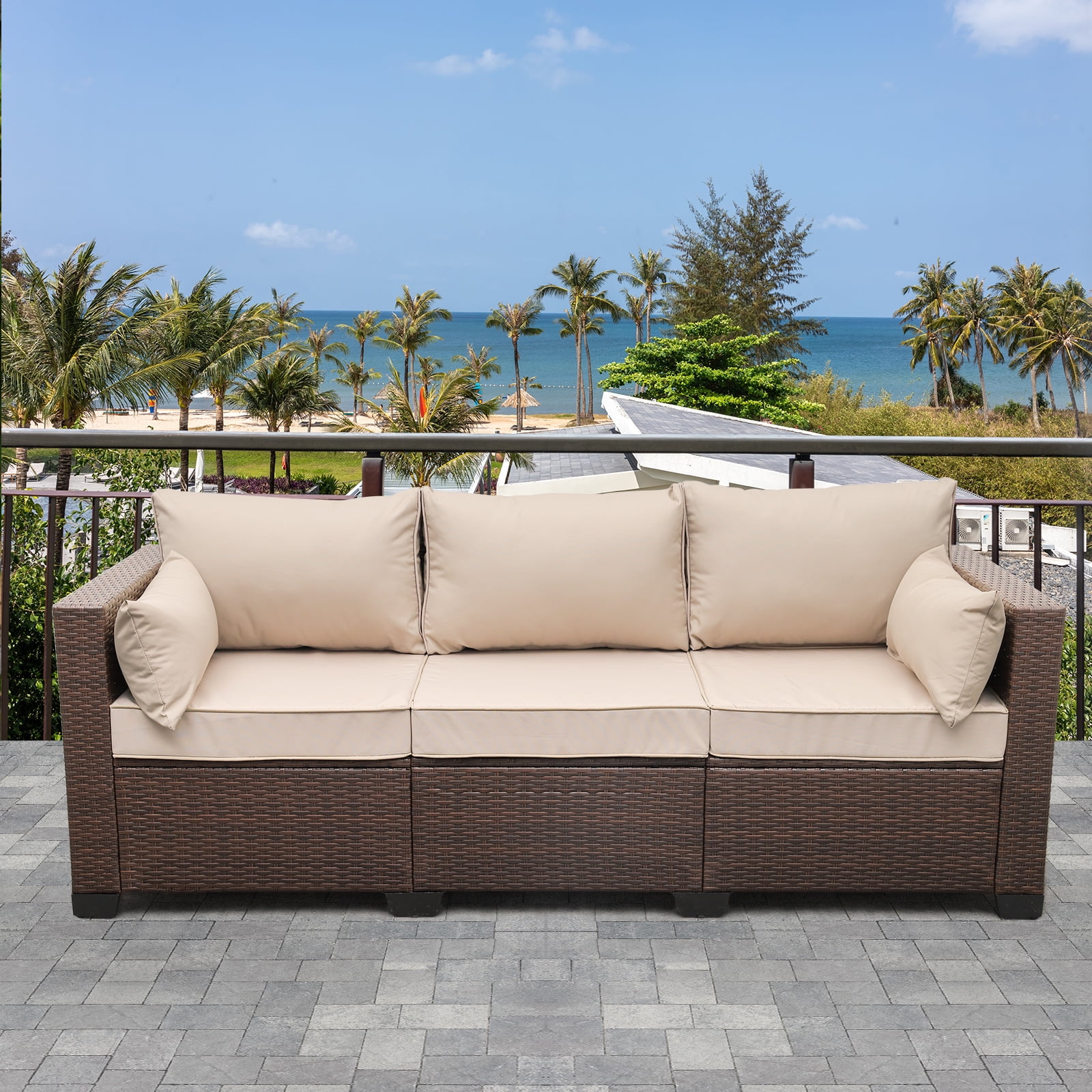 Waroom 3 Seat Patio Wicker Couch