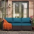 thumbnail image 1 of Waroom 3-Seat Patio Wicker Couch Outdoor Rattan Sofa Furniture Steel Frame with High Back, Peacock Blue, 1 of 7