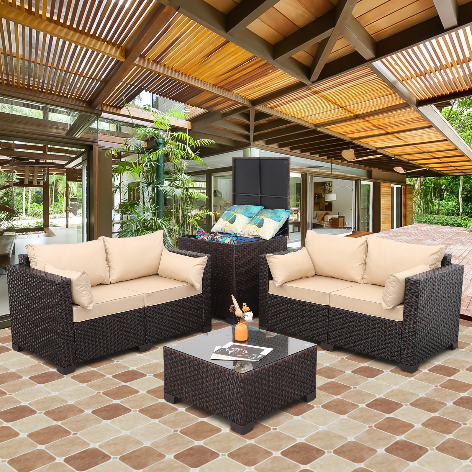 Waroom 4 Pieces Outdoor Furniture Set Patio Loveseats Sofa Set with