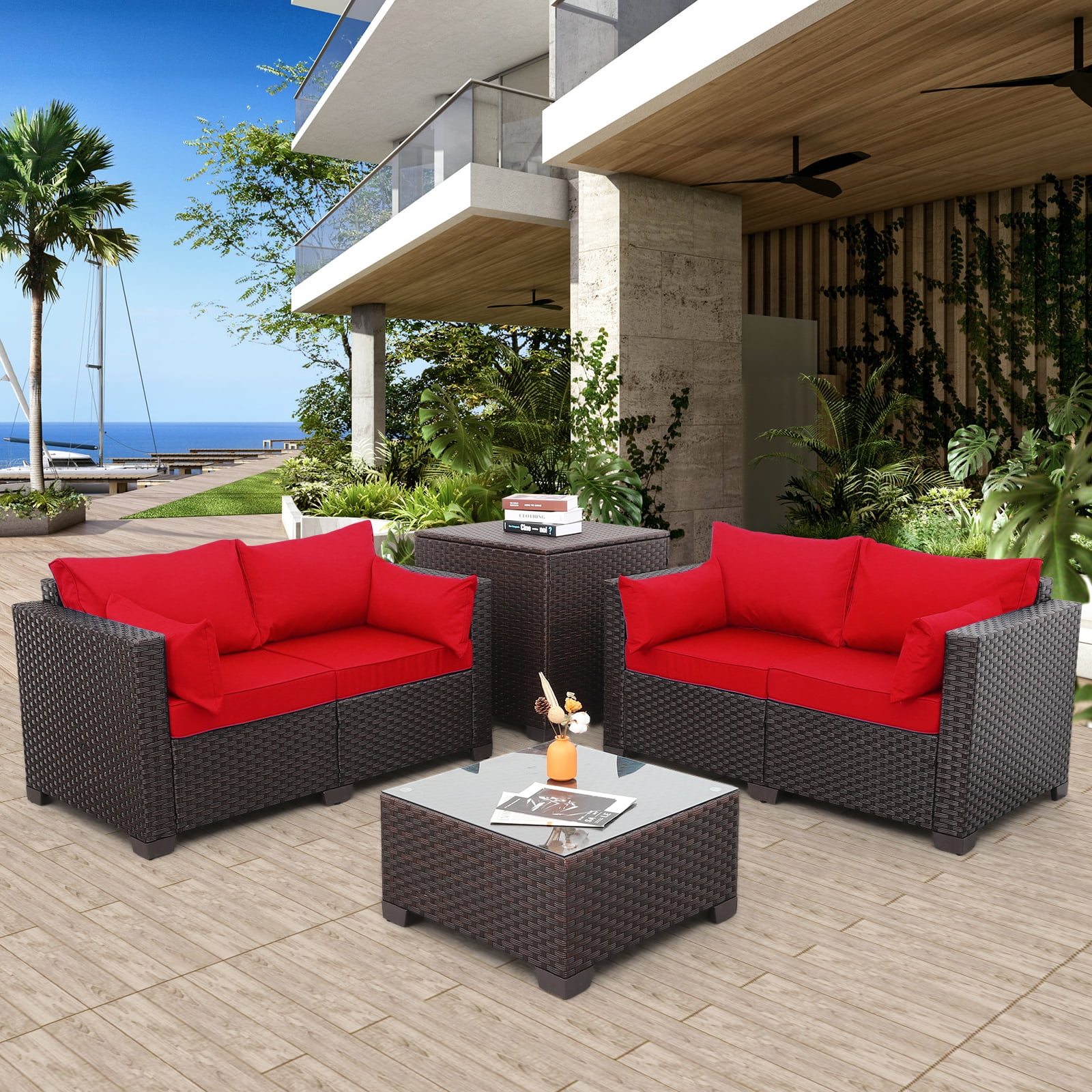 Waroom 4 Pieces Outdoor Furniture Set Patio Loveseats Sofa Set with