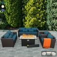 thumbnail image 1 of Waroom 5pcs Outdoor Conversation Set Patio Furniture Couch Chairs Set with Fire Pit 50000BTU, Peacock Blue, 1 of 7
