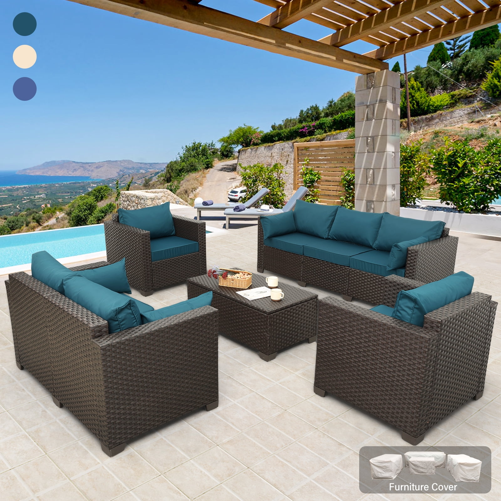 Waroom 5pcs Outdoor Garden Patio Wicker Furniture Set with Steel Frame