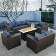 thumbnail image 1 of Waroom 5pcs Patio Furniture Set with Fire Pit Table PE Wicker Outdoor Conversation Sofa Chairs Set for Balcony, Navy Blue, 1 of 7