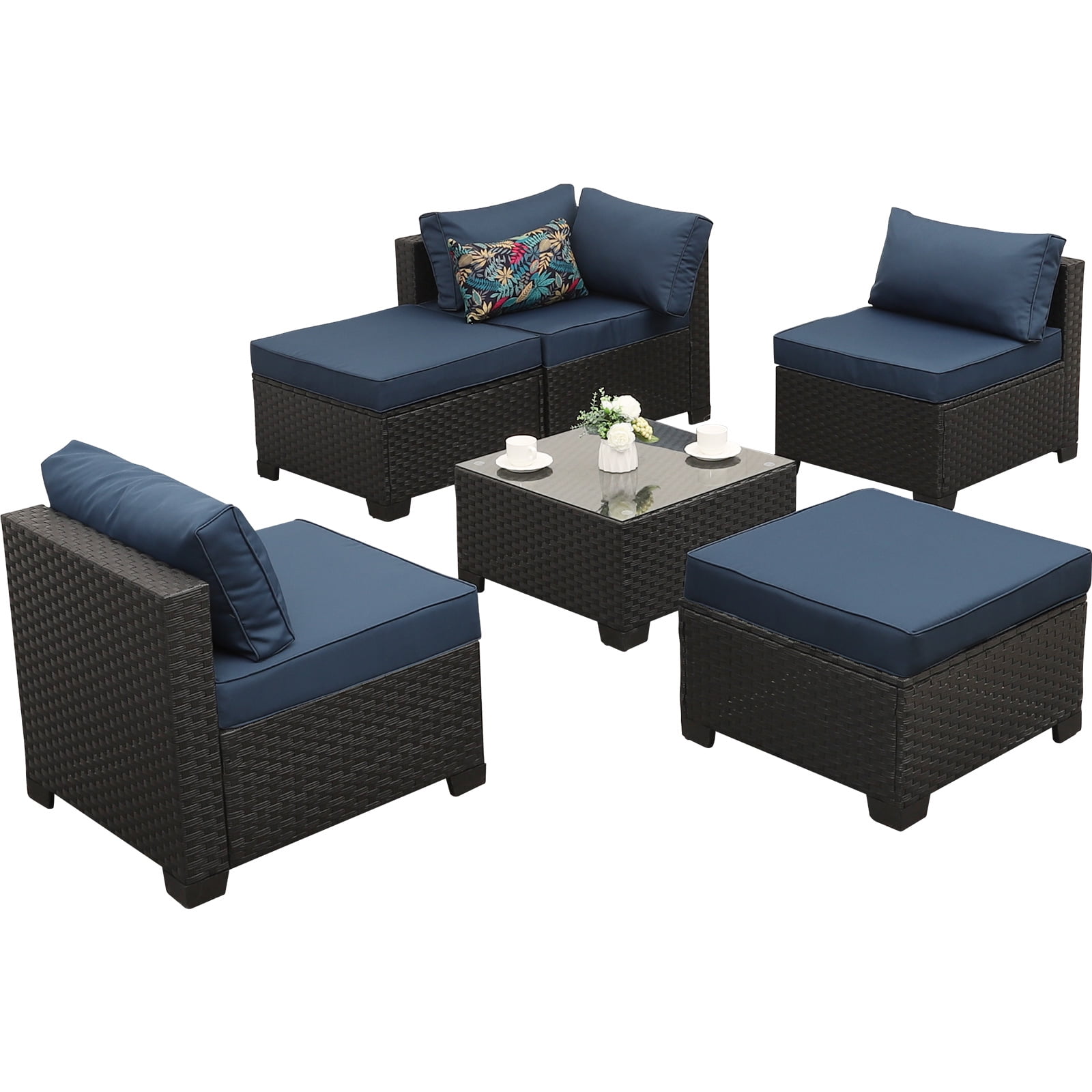 Rattaner 9-Piece Outdoor Sectional Wicker Furniture Set Patio Furniture  Conversation Couch Set Storage Glass Table with Thicken(5) Anti-Slip Grey