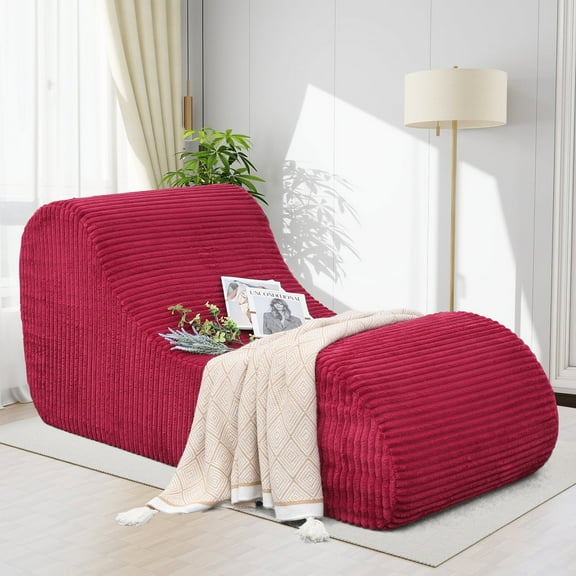 Waroom Oversized Indoor Chaise Lounge Chair Cloud Plush Sofa Couch No Assembly for Living Room Bedroom, Red