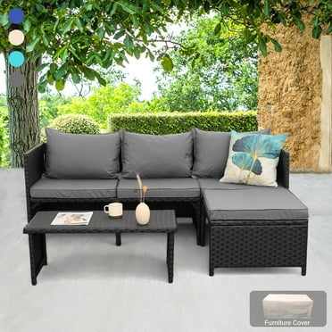 Waroom Outdoor Furniture Set 3 Pieces Patio Conversation Set Chairs and Coffee Table,Gray