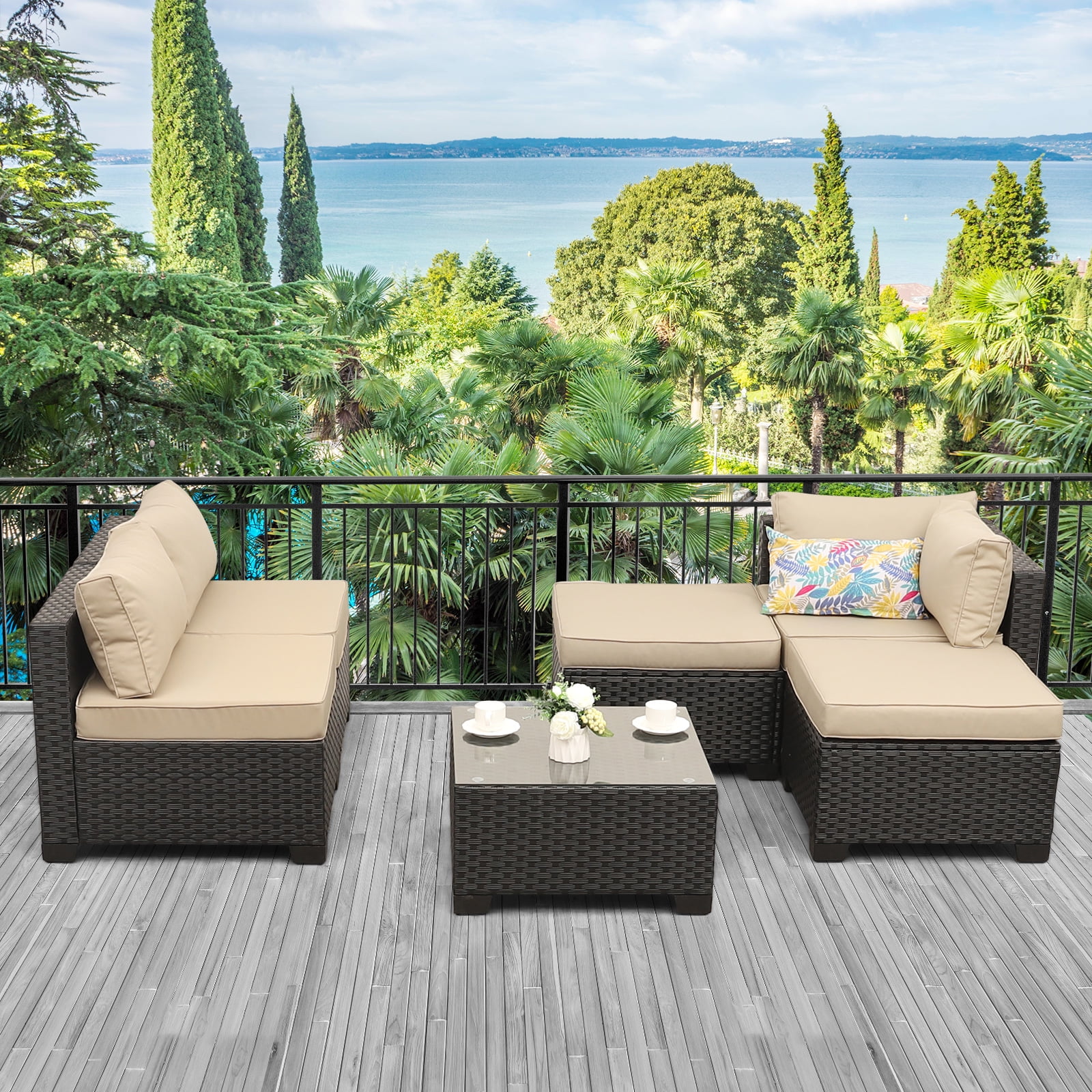 Dropship 6-Piece Outdoor Wicker Sofa Set, Patio Rattan Dinning Set