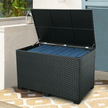 Waroom Outdoor Wicker Storage Box, 150gal Waterproof Deck Bin with Lid(47x29x30inch), Black