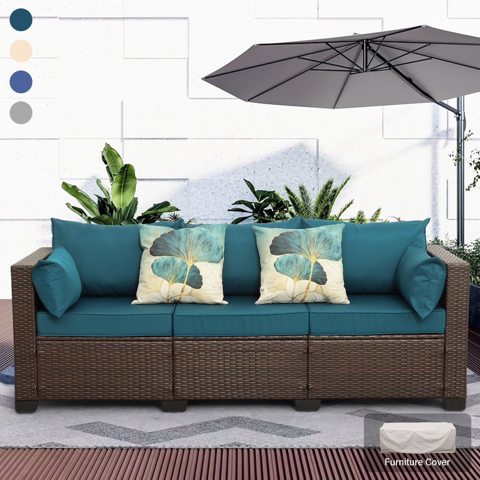 Belham living cara all weather wicker sectional sofa with blue cushions hotsell