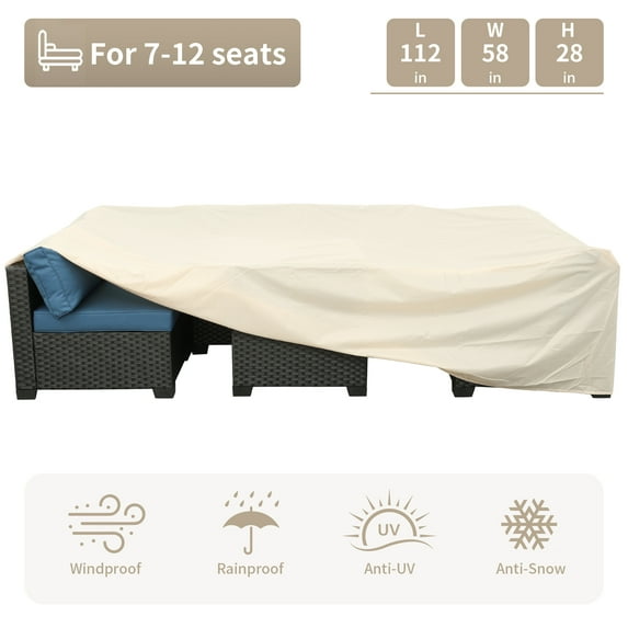 Waroom Patio Waterproof Furniture Covers Outdoor Furniture Covers for Patio Sectional Sofa Set, Beige(112 x 58 x 28inch)