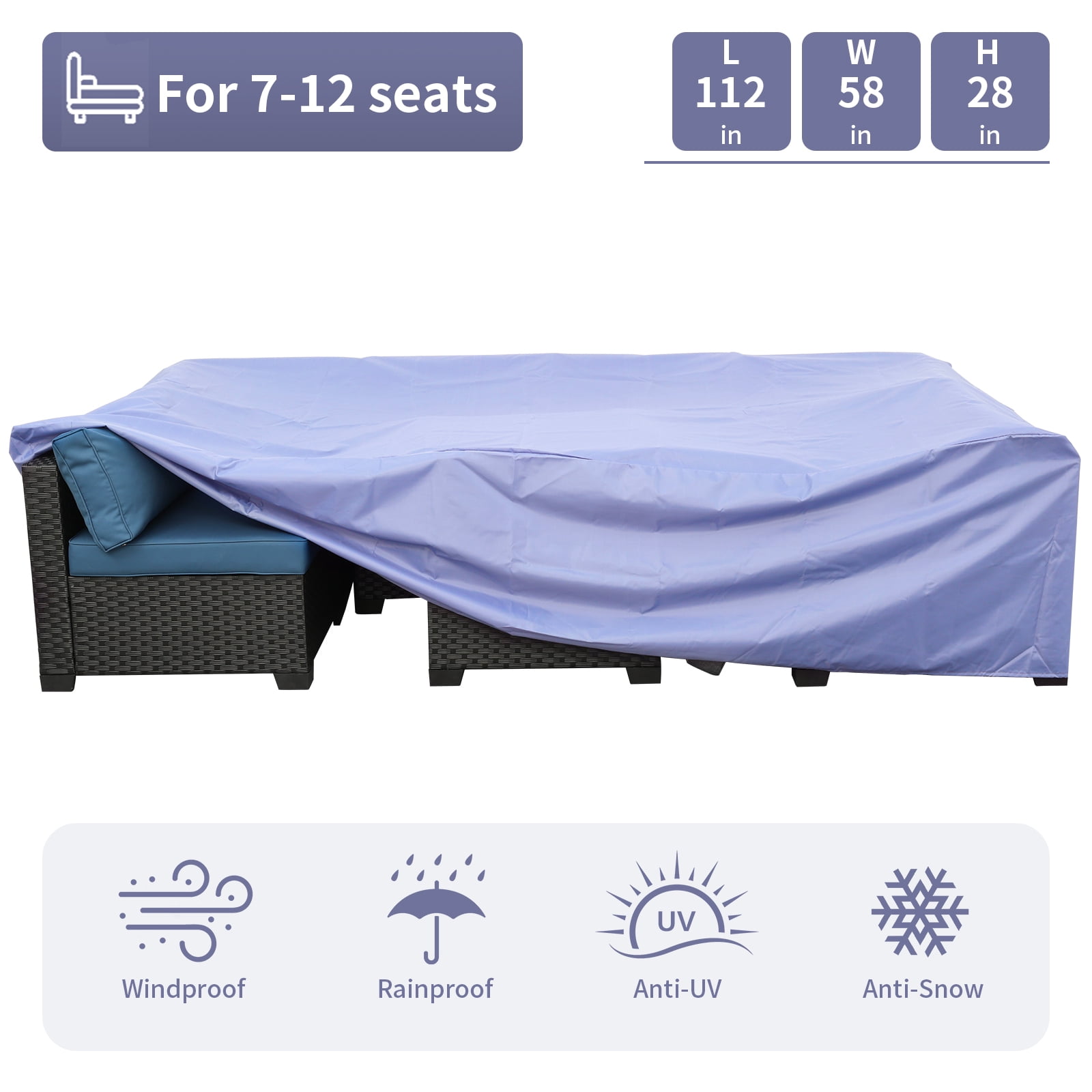 Waroom Patio Waterproof Furniture Covers Outdoor Furniture Covers for Patio Sectional Sofa Set, Blue(112 x 58 x 28inch)