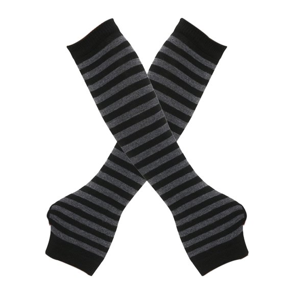 Waroomhouse 1 Pair Women Striped Fingerless Gloves Knitted Elbow Mittens for Winter Soft Stretchy Arm Warmers Christmas Gift
