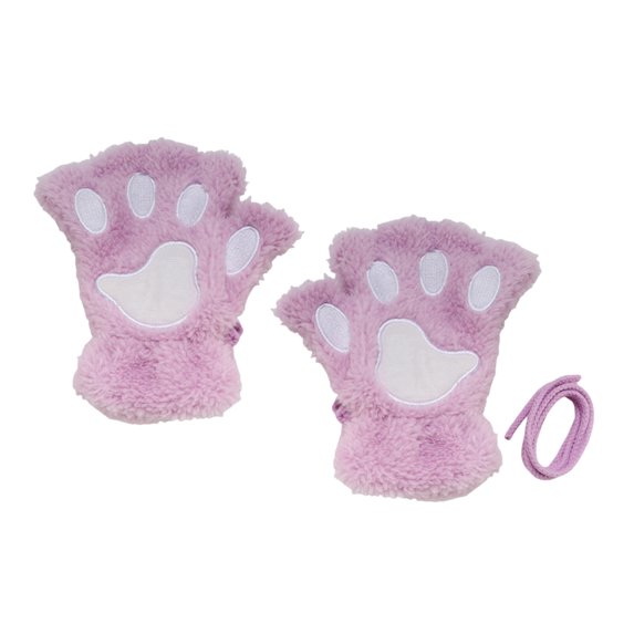 Waroomhouse 1 Pair Women Winter Gloves Half-finger Cat Paw Shape Thick Plush Elastic Warm Heat Retention Non-slip Windproof Wrist Protection Cycling Riding Mittens