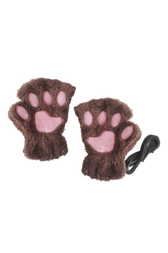 1 Pair Women Winter Gloves Half-finger Cat Paw Shape Thick Plush Elastic Warm Heat Retention Non-slip Windproof Wrist Protection Cycling Riding Mittens