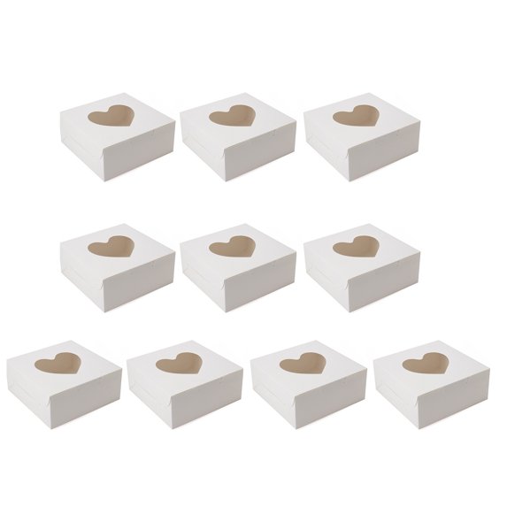 Waroomhouse 10Pcs Cupcake Box Visible Food Grade Mini Individual Cake Packing Case with Heart Shaped Window Kitchen Tool
