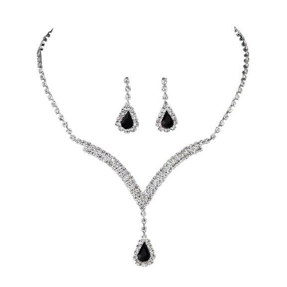 Waroomhouse 2Pcs/Set Jewelry Set Water Drop Design Shiny Rhinestones Necklace Dangle Earrings Set Luxurious Sparkling Necklace Earrings Set