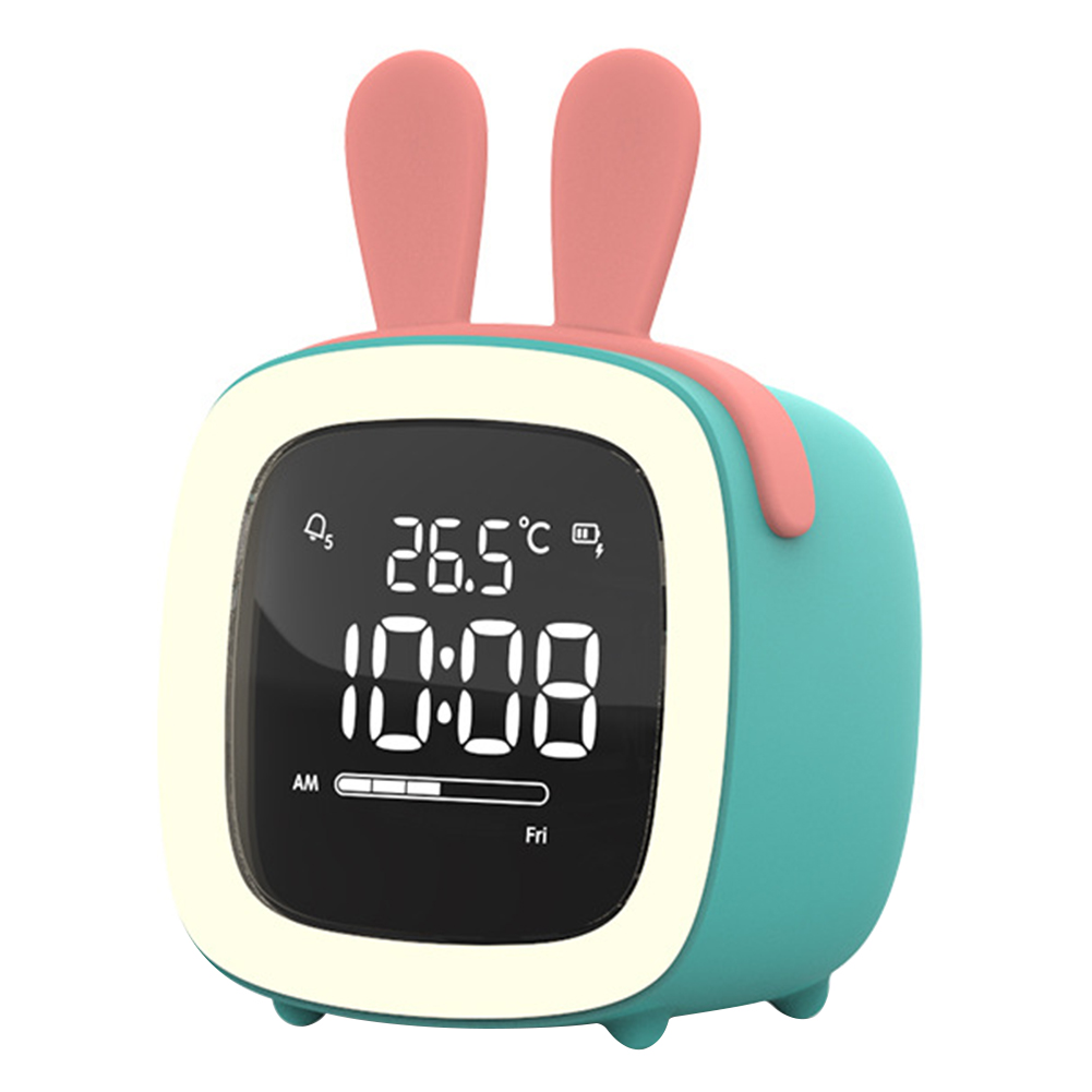 Waroomhouse Cartoon Rabbit Ear Shape Rechargeable Digital Display LED Nigh Light Alarm Clock