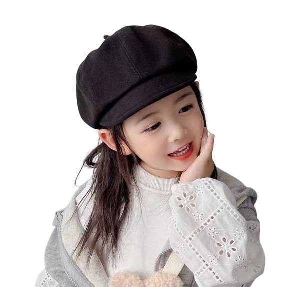 Waroomhouse Children Beret Short Brim Vintage Solid Color Newsboy Cap Warm Autumn Winter Cap Girls Octagonal Cap Daily Outdoor Activities Headwear