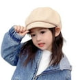 thumbnail image 1 of Waroomhouse Children Beret Short Brim Vintage Solid Color Newsboy Cap Warm Autumn Winter Cap Girls Octagonal Cap Daily Outdoor Activities Headwear, 1 of 8