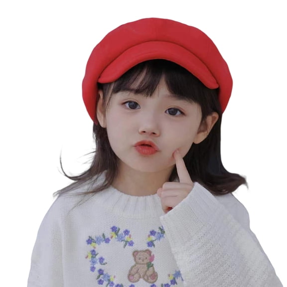 Waroomhouse Children Beret Short Brim Vintage Solid Color Newsboy Cap Warm Autumn Winter Cap Girls Octagonal Cap Daily Outdoor Activities Headwear