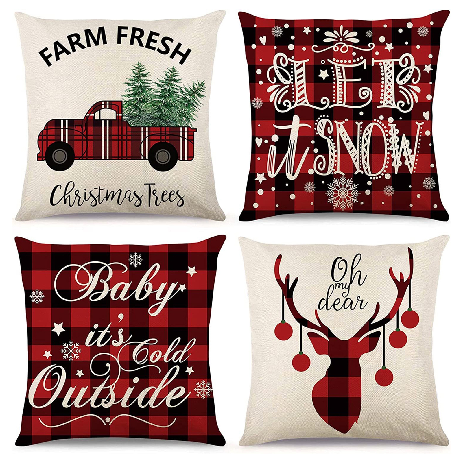Waroomhouse Christmas Pillowcases Xmas Pillow Covers 4pcs Christmas Cushion Covers Vibrant Xmas