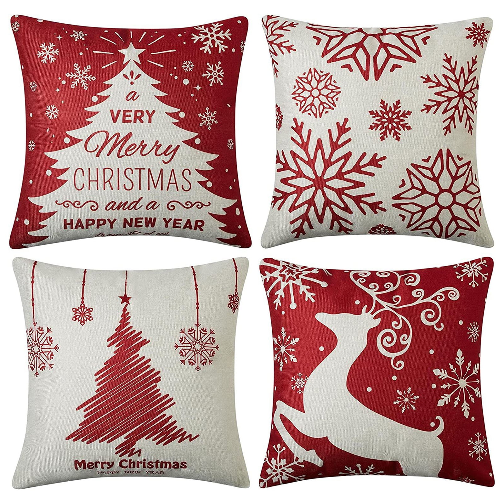 Waroomhouse Christmas Pillowcases Xmas Pillow Covers 4pcs Christmas Cushion Covers Vibrant Xmas