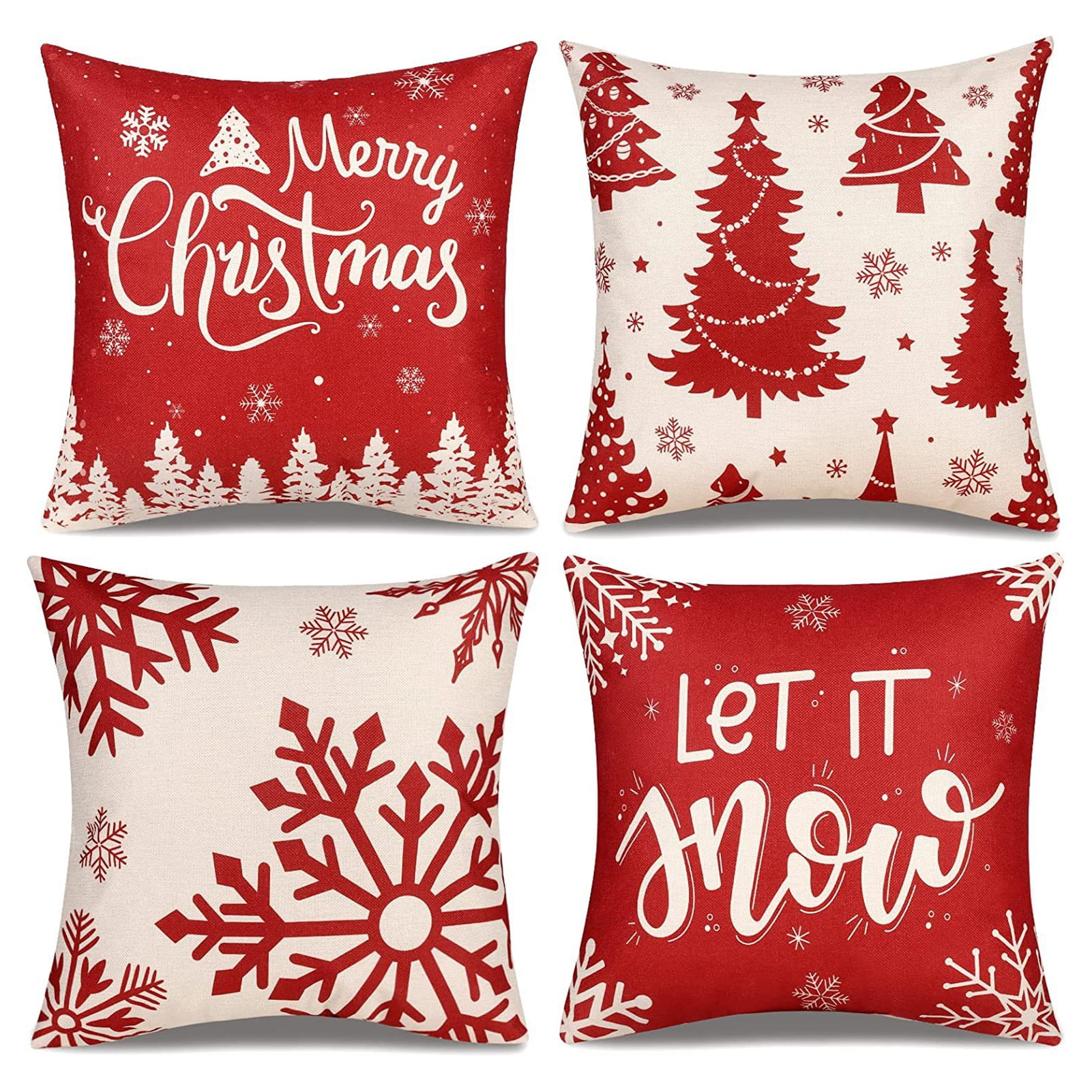 Waroomhouse Christmas Pillowcases Xmas Pillow Covers 4pcs Christmas Cushion Covers Vibrant Xmas