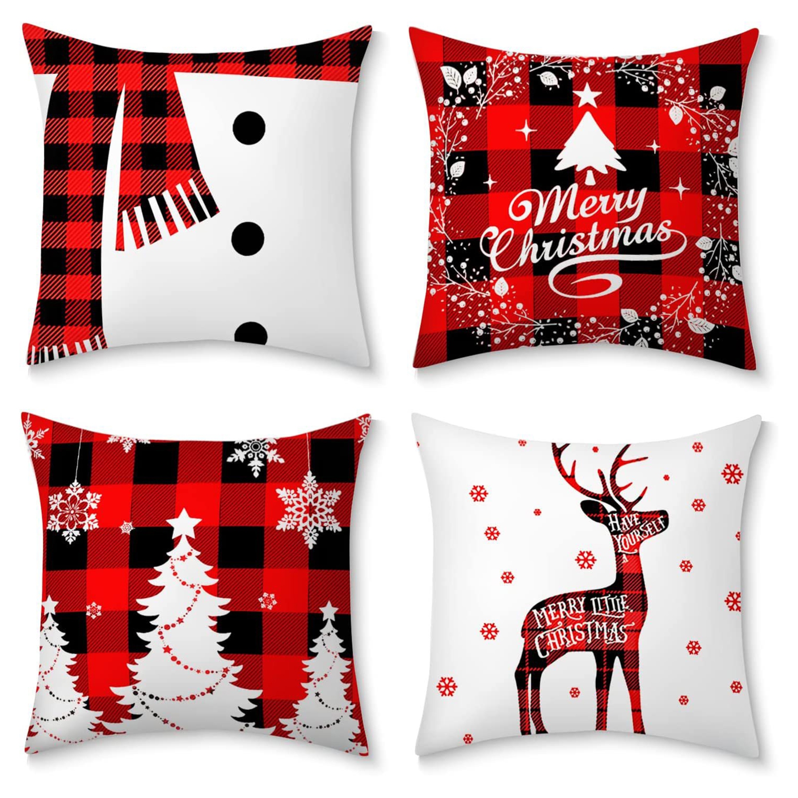 Waroomhouse Christmas Pillowcases Xmas Pillow Covers 4pcs Christmas Cushion Covers Vibrant Xmas