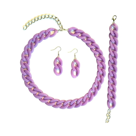 Waroomhouse Colorful Jewelry Set 3pcs/set Fashion Jewelry Set Women Resin Thick Twist Chain Necklace Bracelet Hook Earrings Set Punk Jewelry Accessories