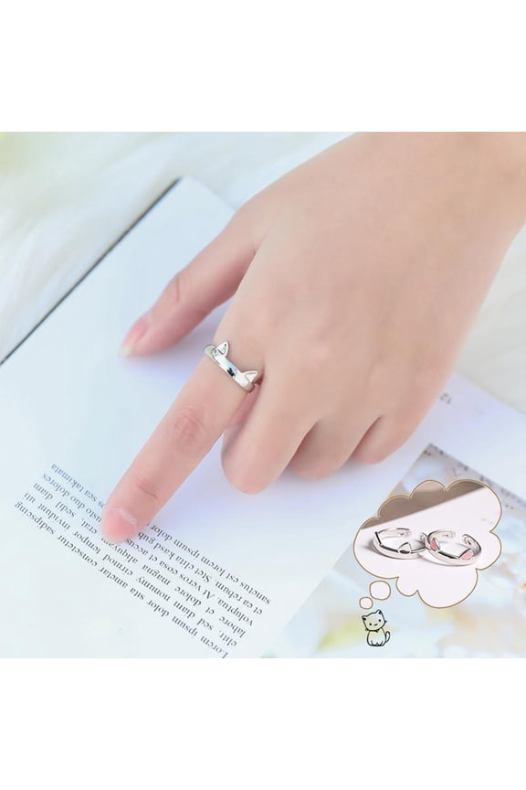 Couple Ring Cat Ears Plating Decoration Jewelry Opening Adjustable Finger Ring for Daily Wear