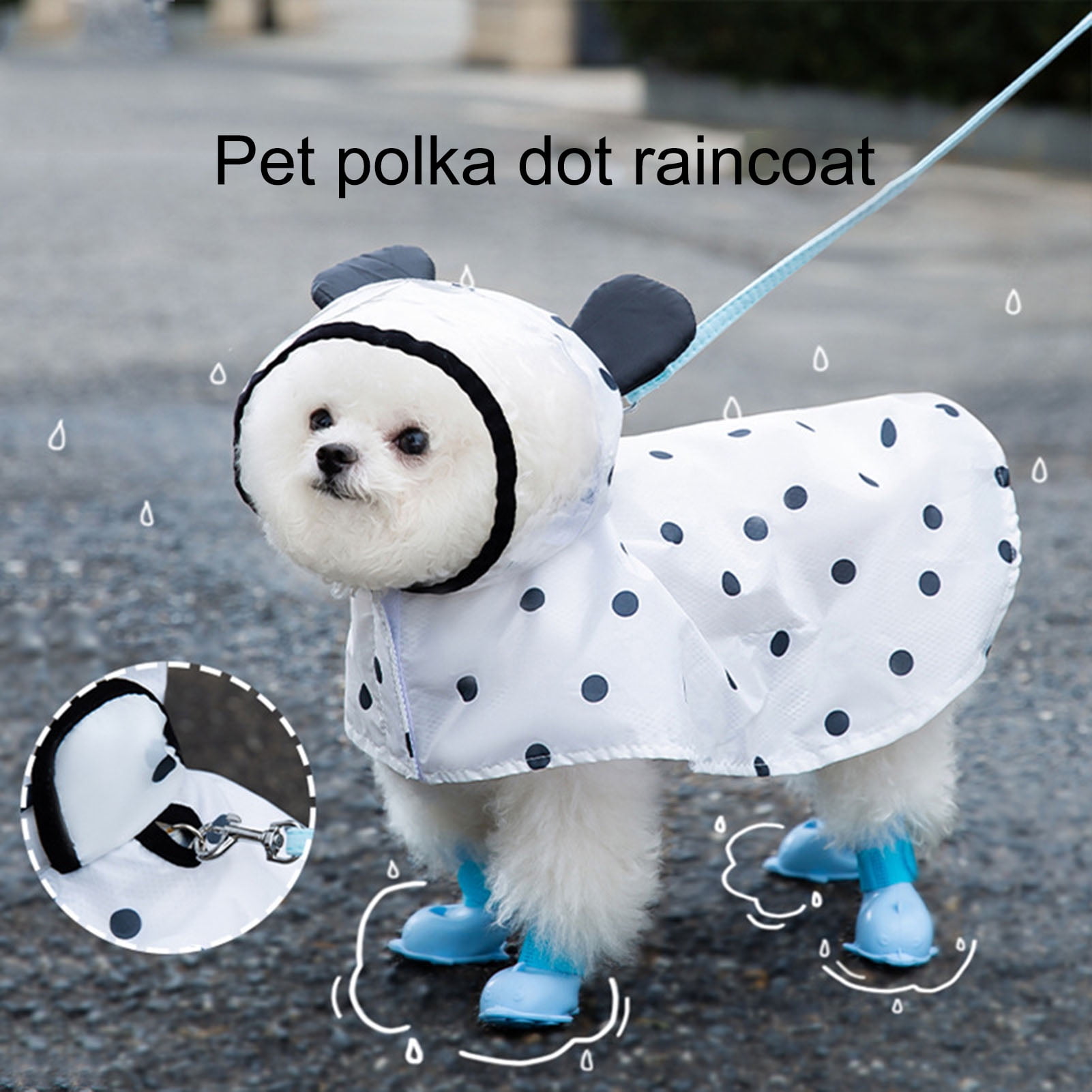 Waroomhouse Dog Raincoat with Traction Hole 3D Ears Design Dot Print ...