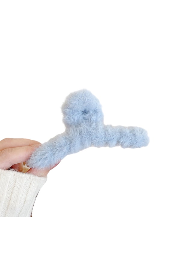 Faux Furry Hair Clip Korean Style Winter Plush Hair Claw Clip Faux Fur Teeth Back Head Clip for Strong Grip Organized Hairstyles Solid Color Hair