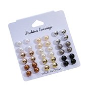 Waroomhouse Faux Pearl Earrings Minimalist Style Earrings 18 Pairs Women Faux Pearl Stud Earrings Retro Smooth Electroplated Anti-allergy Lightweight Ear