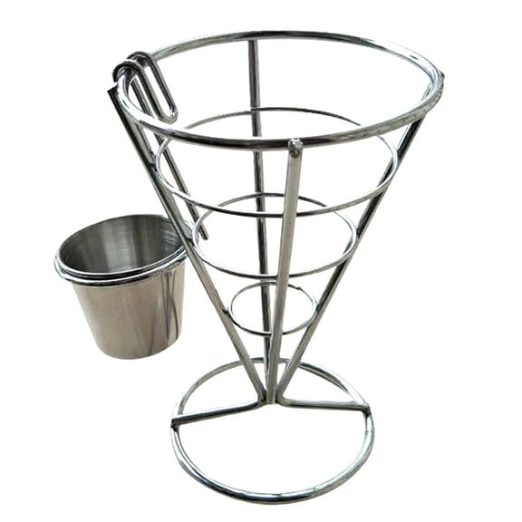 Waroomhouse French Fries Basket Potato Chip Holder French Fries Stand Durable Metal Chip Rack with Cup Holder for Food Appetizers