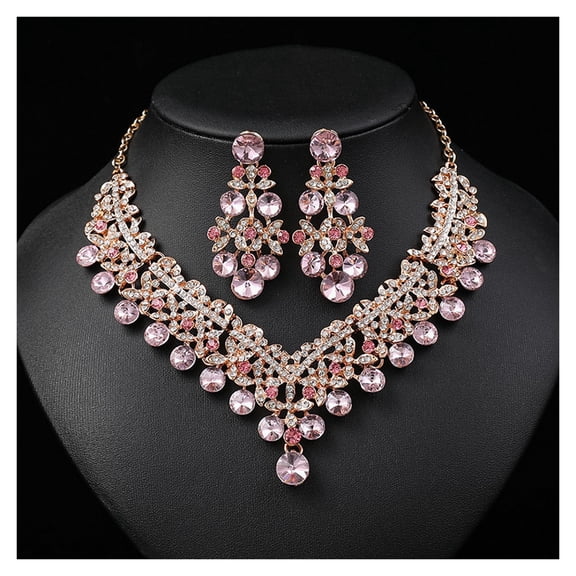 Waroomhouse Green Rhinestone Matching Bridal Wedding Prom Jewelry Set, Necklace, Earrings, Hollow Out Design, Anti-Allergy