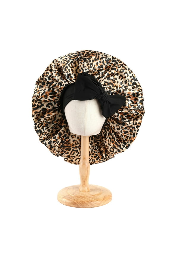 Hair Cap Satin Bonnet Extra Large Sleeping Bonnet Solid Color Bow Decor Elastic Band High Density Women Braids Curly Night Hat Bath Shower Cap