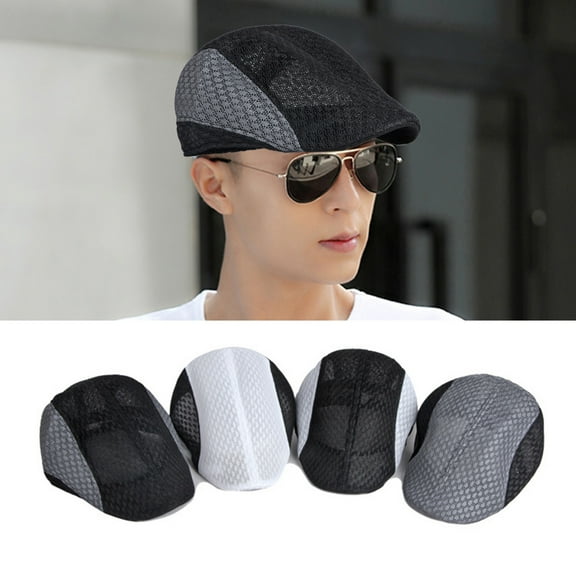 Waroomhouse Men Advanced Hat Hollow Out Contrast Color Thin Breathable Soft Sunscreen Washable Men Beret Men Summer Cap Headwear